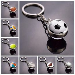 Keychains Fashion Glass Ball Keychain Basketball Baseball Football Volleyball Tennis Rugby Key Chain Car Keyring Sports Memorial Trinket Mir