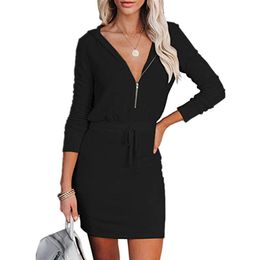 Casual Dresses Nowsaa Women Spring Autumn Dress Elegant Black Long Sleeve High Slit Bassic Bandage Sexy Bodycon Shirt Zipper Vestidos