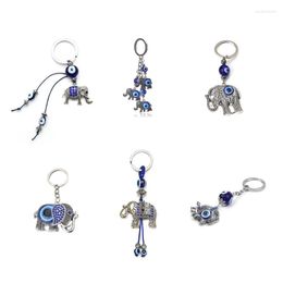 Keychains Blue Evil Eye Elephant Pendant Key Chain Stainless Steel Lucky Eyes Keychain Alloy Silver Color Bag Car For Men Women