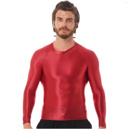 Men's T Shirts Men's Clothing Glossy Solid Colour Slim Fit O Neck Long Sleeve T-shirt Running Sports T-Shirts Tops Breathable Yoga