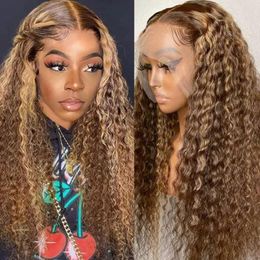 Lace Wigs Persephone 30inch Highlight Curly Frontal Wig Human Hair Brown Blonde Ombre Front Hd For Women 150% Density