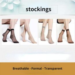 Women Socks 4 Pairs/8Pcs Fashion Summer Transparent Glitter Crystal Glass Stockings Formal Beautiful Lace Stretch