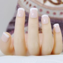 False Nails 24Pcs Classical French With Glue White Pink Long Acrylic Fake Full Artificial Press On Tips Faux Ongles
