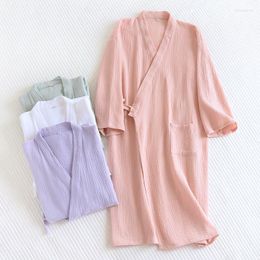Women's Sleepwear Couples Cotton Crepe Gauze Robes For Women Long Sleeve V-Neck Nightgown Japanese-Style Kimono Night Dress Bridesmaid