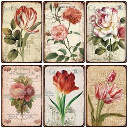 Retro Flowers art decor Metal Tin Sign Retro Plates Rose Peony Lavender Art Plaque Vintage Poster Garden Room Home Wall Personalised Decor Gift Size 30X20CM w02