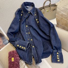 Women's Blouses Shirts SuperAen Denim Shirt Women's Spring Autumn Fashion Korean Jeans Shirt Top 230308