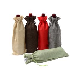 Gift Wrap Red Wine Bottle Covers Bags Drawstring Sackcloth bags Wedding Party Gift Packaging Pouch