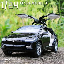 Diecast Model car Track 1 24 Tesla Model X SUV Alloy Car Model Diecast Metal Vehicles Car Model Simulation Collection Sound and Light Childrens 230308