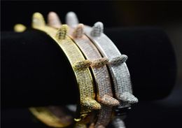 Hip Hop Luxo Iced Out Bling Cubic Zirconia Rose Gold Silver Color Rivet Bracelets Spike Bangles Gifts For Men Women Bangle5845710