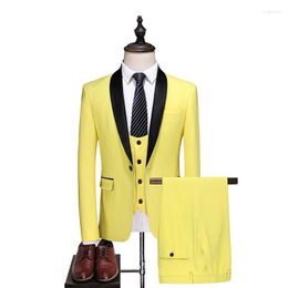 Men's Suits Classic Black Shawl One Button Men Yellow Suit Slim Fit Spoken Business Formal Groom Wear Wedding Tuxedos 3 Pieces Man