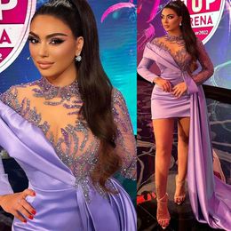 2023 Arabic Aso Ebi Lavender Sheath Prom Dresses Sequined Lace Short Evening Formal Party Second Reception Birthday Engagement Bridesmaid Gowns Dress ZJ2022