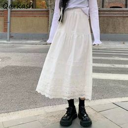 Skirts A-line Skirts Women Lace White Mid-Calf Spring Preppy Elegant Tender Design Leisure Fashion College Female Retro Harajuku 230308