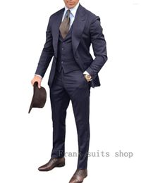 Men's Suits Latest Coat Pant Designs Navy Blue Men Suit Double Breasted Slim Fit Skinny 3 Piece Tuxedo Custom Stylish Terno Masculino