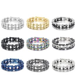 18mm Heavy Men's Bike Biker Motorcycle Chain Bracelet Jewelry Punk Rock Hiphop Women Gold Rainbow Blue Titanium Stainless Steel Bicycle Bracelet Bangle Wristband