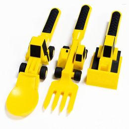 Dinnerware Sets Children's Car Cutlery Bulldozer Excavator Shovel 3-piece For Safety Set Fork Spoon