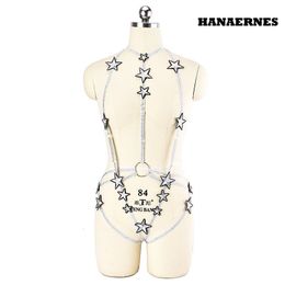 Suspenders Silver Goth Pentagram Set Punk Pole Dance Harness Bra Rave Star Leg Garter Belt Sexy Lingerie 230307