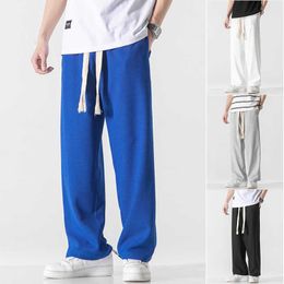 Men's Pants New Men Casual Pants Elastic Waist Drawstring Japanese Harajuku Style Waffle Fabric Male Sweatpants Trousers Plus Size 5xl Z0306