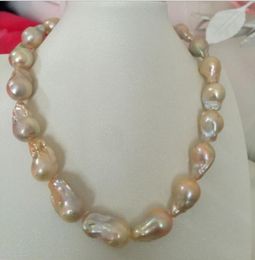 Chains Fashion Jewellery Elegant20-25mm Baroque Gold Pink Pearl Necklace 18inch 14k