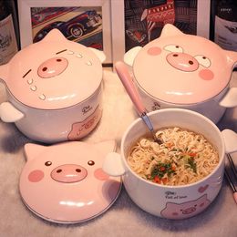 Bowls Lovely Pig And Noodles Bowl Large Capacity Girl Heart Single Household Soup With Cover Microwave Oven Tableware