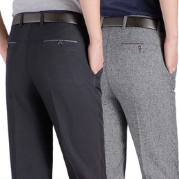 Men's Pants Arrival Mens Casual Business Men Mid Full Length Soft Trim Brand Trousers Regular Straight Black Grey Large Size 3040 230307