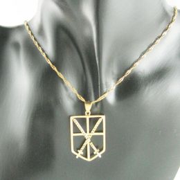 Pendant Necklaces YELLOW GOLD PLATED 18INCH WATER WAVE NECKLACE & CARVED SWORDS ON SHILD SHAPE BASE Mysterious