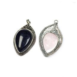 Charms Yachu Natural Stone Drop-shaped Zinc Alloy Edge Semi-precious Pendant Making DIY Necklace Jewellery Size 25x50mm