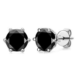 Stud IOGOU Morden Real 1 Carat Black Earrings For Men 100% 925 Sterling Silver Round Women Fine Jewelry Gift 230307