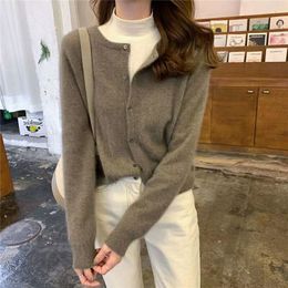Women's Knits Tees Cashmere Sweater Cardigan Women Single Breasted Long Sleeve Elegant Vintage Jumper Solid Wool Knitted Autumn Winter Outwear X452 230308
