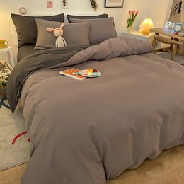 Bedding sets Nordic Bedding Set Solid Grey Euro Linens Bed Sheet Set Duvet Cover And Pillowcase Double Queen King Size Comforter Home Textile 230308