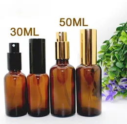 Empty Glass Sprayer Bottles Amber Atomizer Refillable Spray Bottles Vial With Black Gold Pump Cap For Perfume Cosmetic Water