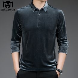 Men's Polos Brand Luxury Polo Shirt Men Golden Velvet Camisa Masculina Slim Fit Spring Long Sleeve Tee Shirt Casual Camisa Polos T1139 230308