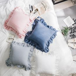 Pillow Case Nordic Ins Style Cover Pure Cotton Washed Ruffles Solid Colour Cushion Sofa Art Home Decor Soft Waist Pillows