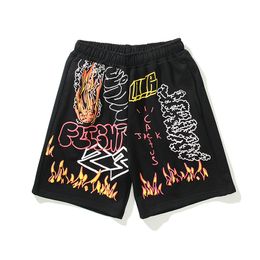 Men's Shorts Catcus Jack Graffiti Streetwear Casual Mens Drawstring Straight Terry Loose Knee Length Pants Oversize 230307