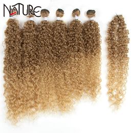 Nature Black Afro Kinky Synthetic 7 Stück 22-26 Zoll Ombre Brown Weave Bundles Lockiges Haar Q1128287g
