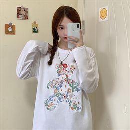 Women's T Shirts Autumn Style Korean Bear Embroidery Long-sleeved T-shirt Women