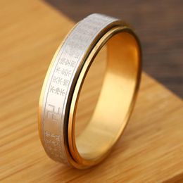 Wedding Rings China Carved Buddhist Rotatable Ring Heart Sutra Titanium Steel For Men Lotus Fun Small Finger WomenWeddingWedding