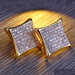 Stick Mens Luxury Hip Hop Jewellery Bling Square Shaped Iced Out Gold Diamond Stud Earrings Gift Drop Delivery Dhgarden Dh6Ve