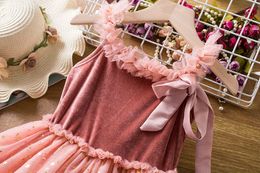 Girl's Dresses Elegant Pink Flower Girl Birthday Bow Princess Dress Kids Summer New Sequin Strap Mermaid Dress Baby Girl Evening Party Costume