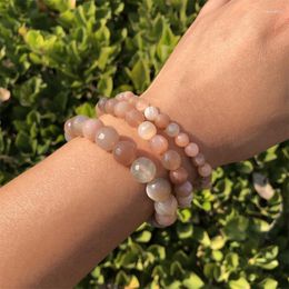 Strand Beaded Strands Natural Multicolored Moonstone Bracelet Round 128 Faceted Beads Crystal Quartz Healing Stone Jewelry Gift For Women