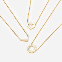 Pendant Necklaces 18k Gold Stainless Steel Choker Cubic Zirconia Necklace Hollow Geometric V Shape Disc Heart Jewelry Women Gift