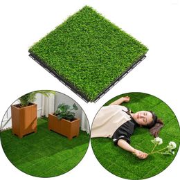 Decorative Flowers Simulation Artificial Grass Square Draining Floor Mat Turf Rug Realistic For Outdoor Flooring Patio Garden Accessory