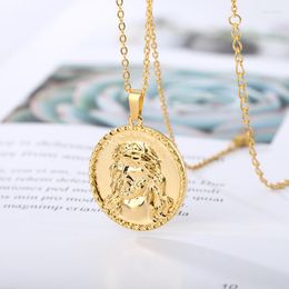 Pendant Necklaces 18K Gold Round Coin Portrait Jesus Man Head Charms O Link Chains Stainless Steel Christian Thorns Jewelry Face Necklace