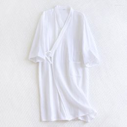 Women's Sleepwear White Lace Up Robe Gown Female V-Neck Sexy Home Dress Cotton Kimono Bathrobe Simple Loose Spring Summer Casual Pyjamas