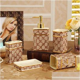 Toothbrush Holders Classical Bathroom Wash Set Ceramic Mouthwash Letter Holder Luxury Designer Tootaste Brushing Cup Drop Delivery H Dhjq0