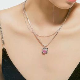 Pendant Necklaces 2022 Fashion Pink Blue Color Crystal Pendent Necklace Ring Jewelry Set For Women Girl Exquisite Choker Finger Jewelry Party Gift L2404 L2404