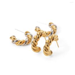 Stud Earrings Waterproof Individuality Gold Silver Colorblock C-Shaped Twist Stainless Steel 2023 Fashion Personality Jewellery
