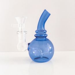 Glass Water Pipe Bong Blue Smoking Pipe Recycler Dab Rig Bongs with Percolater Clear Hookahs 14mm Male Transparent Glass Bowl 4.1 inch Thick Pyrex pipes Cute Gifts