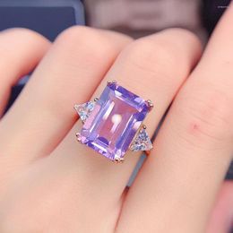 Cluster Rings Emerald Cut 10x14mm Lavender Amethyst Ring Natural Quartz Sterling Silver 925 Women Engagement Wedding