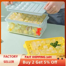 Ice Cream Tools Press Type Ice Mold Ice Cube Ice Ball Storage Container Box With Lid 2 In 1 Tray Making Mould Makers Set Bar Kitchen Accessories Z0308