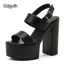 Sandals Gdgydh Women Platform Heels Stripper Block Heel Rome Sandals Sexy Fetish Party Prom Black Shoes Belt Buckle Top Quality Comfort Z0306